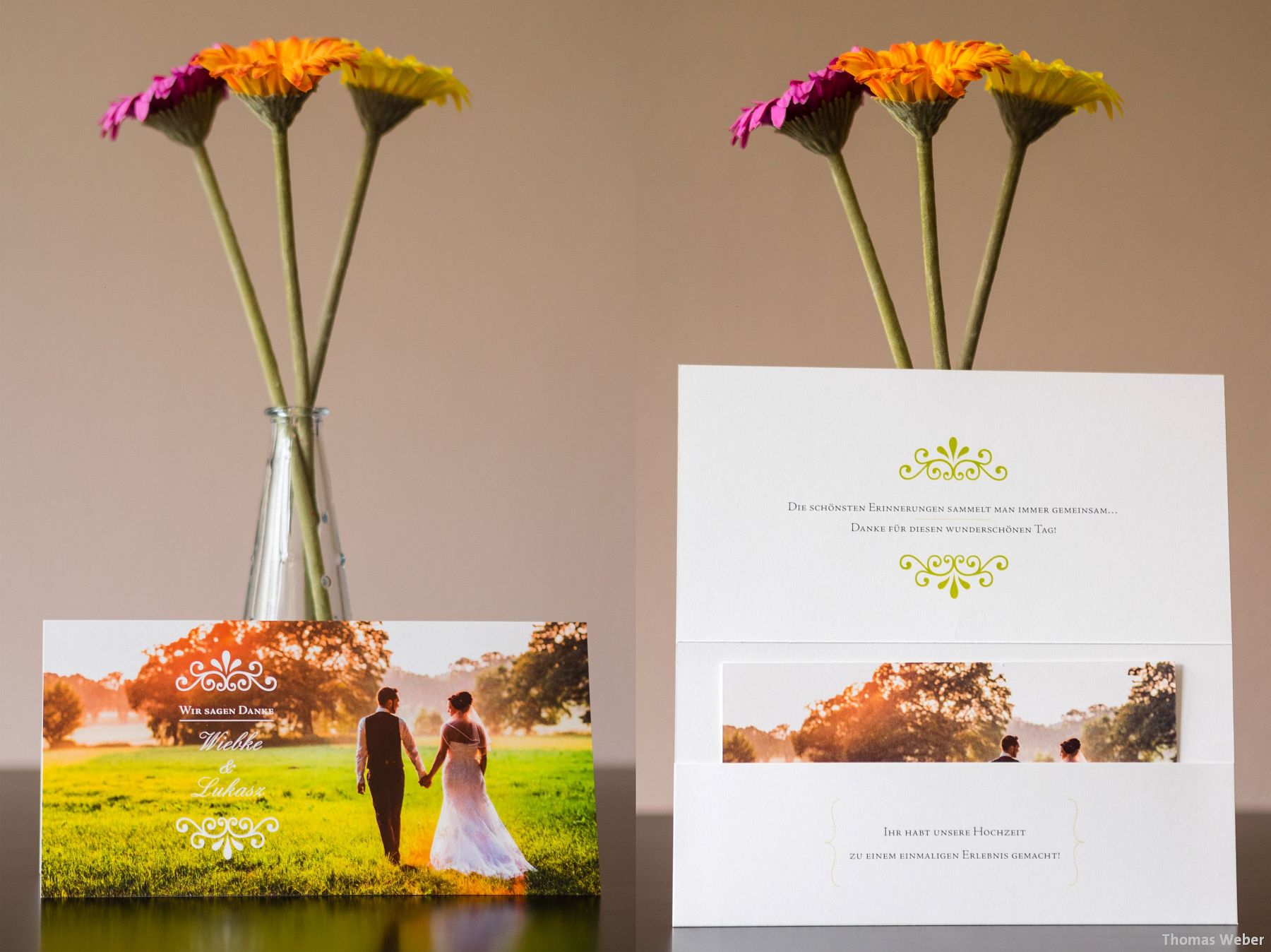 Hochzeitsfotograf Thomas Weber aus Oldenburg: Einladungskarten und Danksagungskarten für die Hochzeit von CHILIPFEFFERdesign Oldenburg