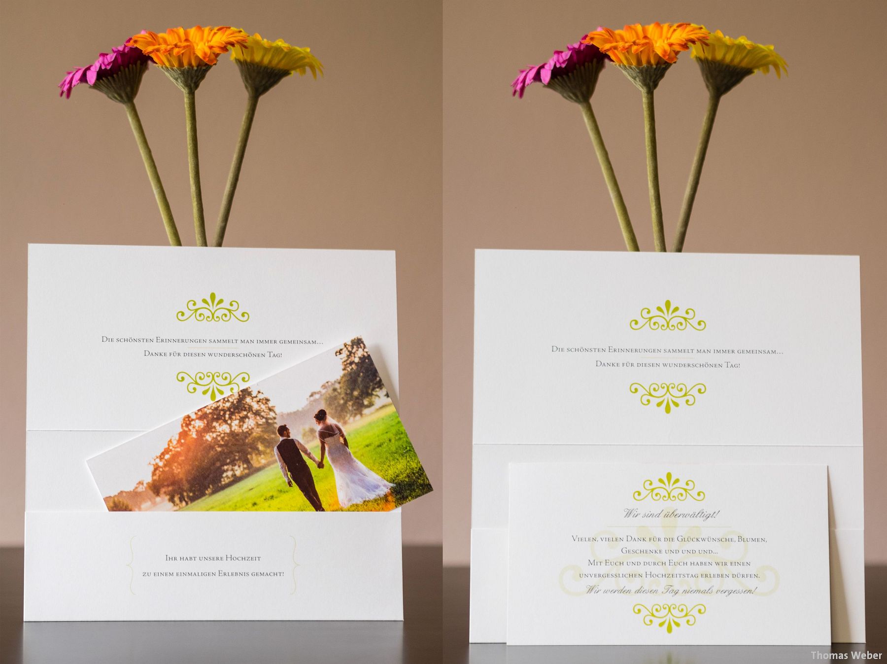 Hochzeitsfotograf Thomas Weber aus Oldenburg: Einladungskarten und Danksagungskarten für die Hochzeit von CHILIPFEFFERdesign Oldenburg