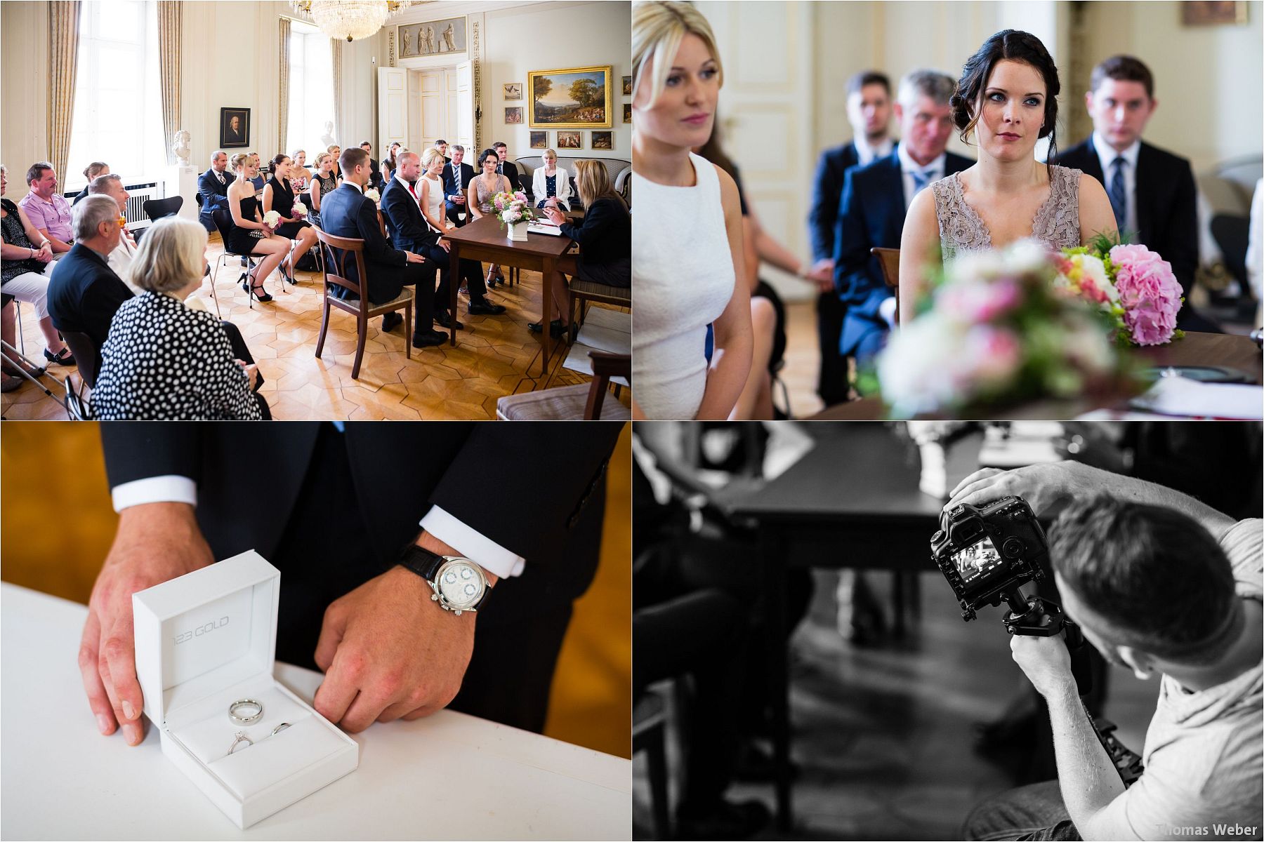 Hochzeitsfotograf Thomas Weber aus Oldenburg: Hochzeitsreportage und Hochzeitsfotos der standesamtlichen Trauung im Schloss Oldenburg, kirchlichen Hochzeit in der Lambertikirche Oldenburg und Hochzeitsfeier auf dem Gut Horn Gristede