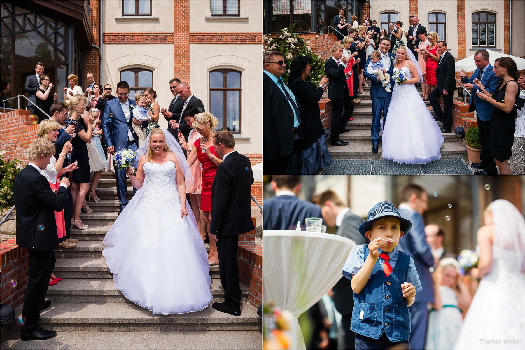 Hochzeitsfotograf bei einer Hochzeit auf Schloss Gamehl an der Ostsee: Gratulationen und Spiele der Hochzeitsgäste