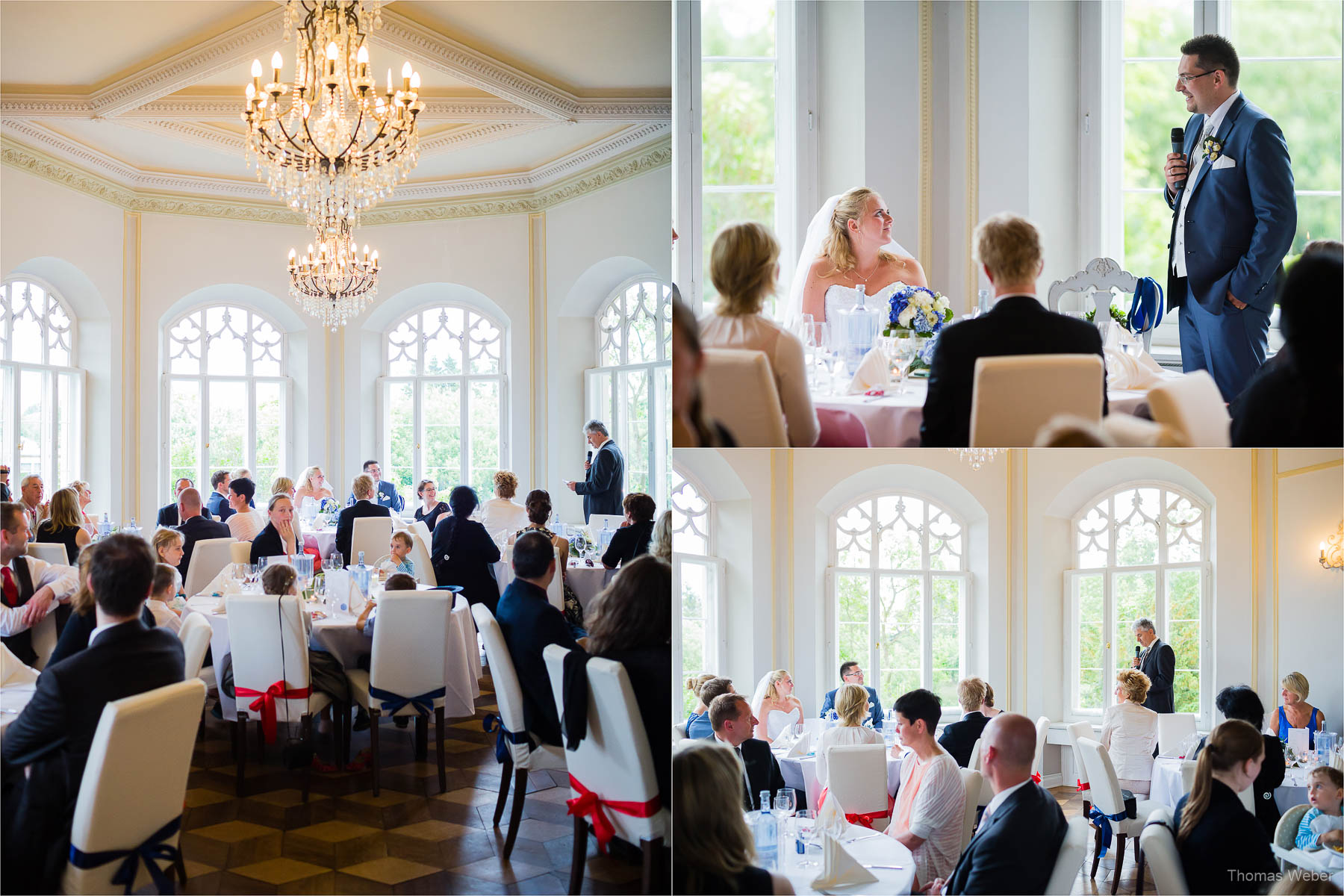 Hochzeitsfotograf bei einer Hochzeit auf Schloss Gamehl an der Ostsee: Hochzeitsessen und Hochzeitsfeier