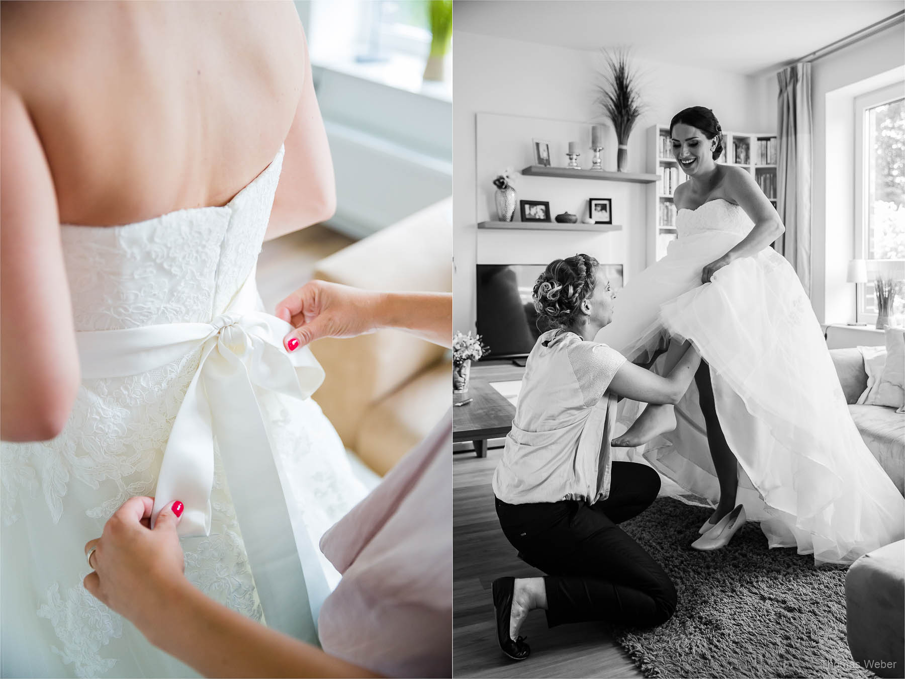 Vorbereitungen der Braut zur Hochzeit auf dem Gut Horn in Gristede, Hochzeitsfotograf Oldenburg, Thomas Weber