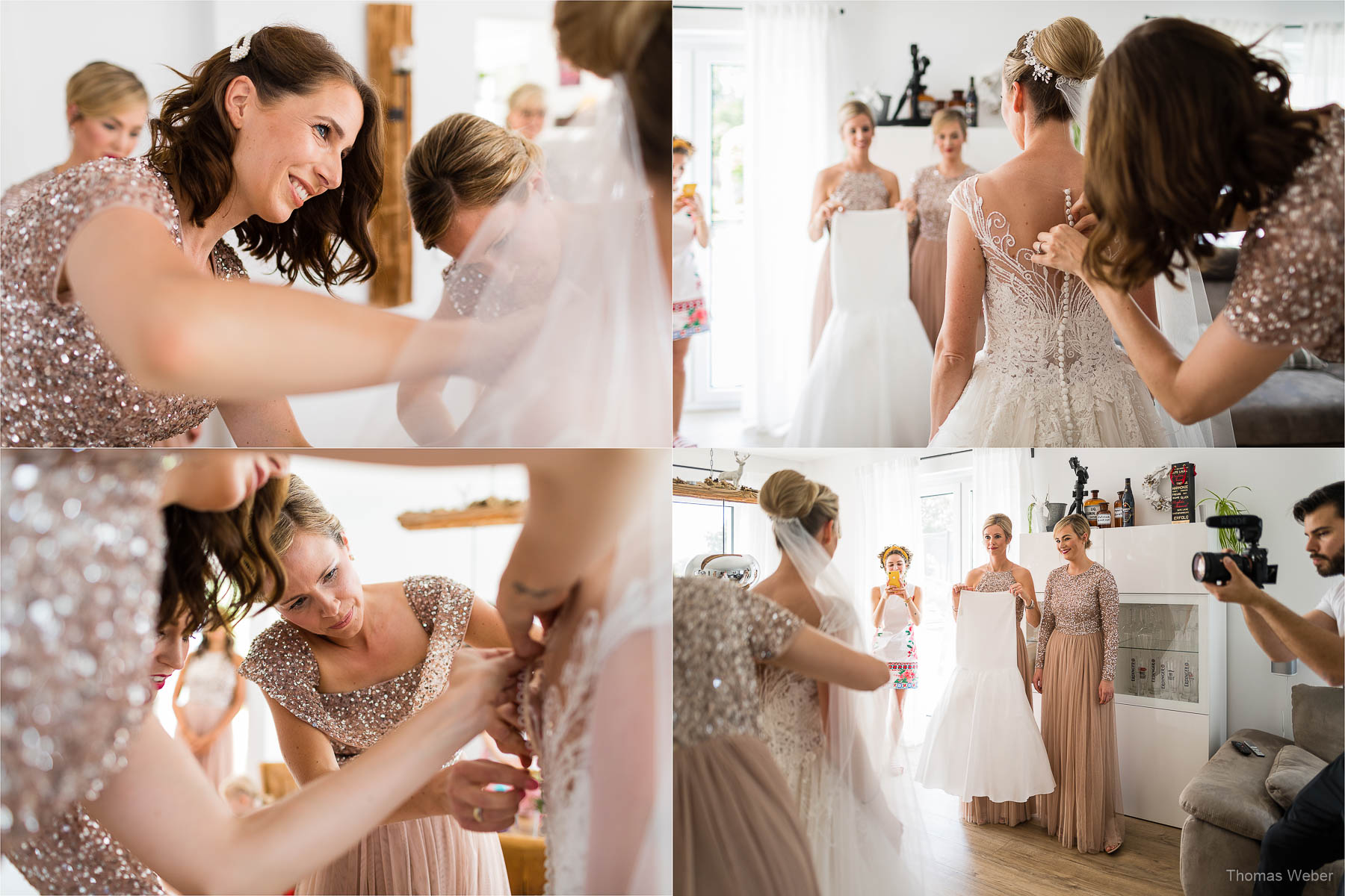 Vorbereitungen und Ankleide der Braut, Kirchliche Hochzeit in Rastede und Hochzeitsfeier in der Scheune St. Georg Rastede, Hochzeitsfotograf Thomas Weber aus Oldenburg