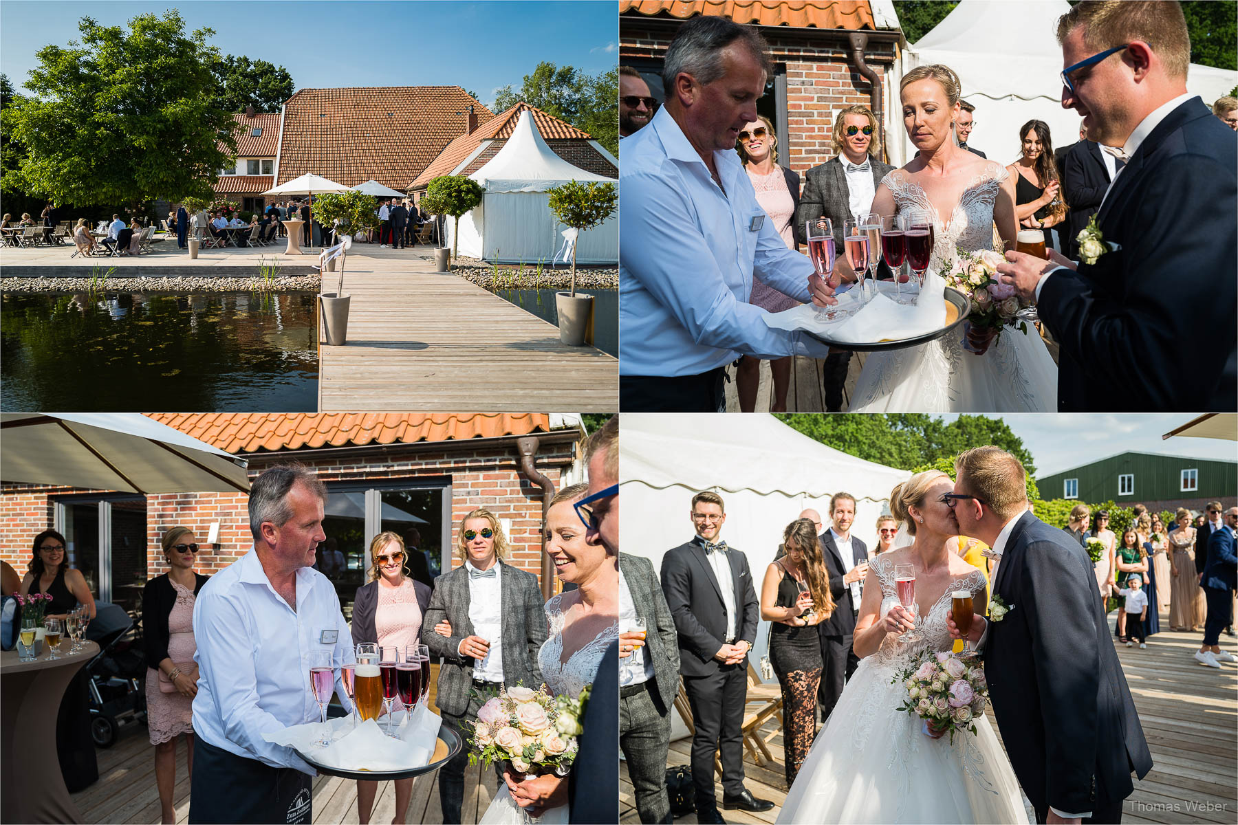 Gratulation der Hochzeitsgäste vor der Hochzeitsfeier, Kirchliche Hochzeit in Rastede und Hochzeitsfeier in der Scheune St. Georg Rastede, Hochzeitsfotograf Thomas Weber aus Oldenburg