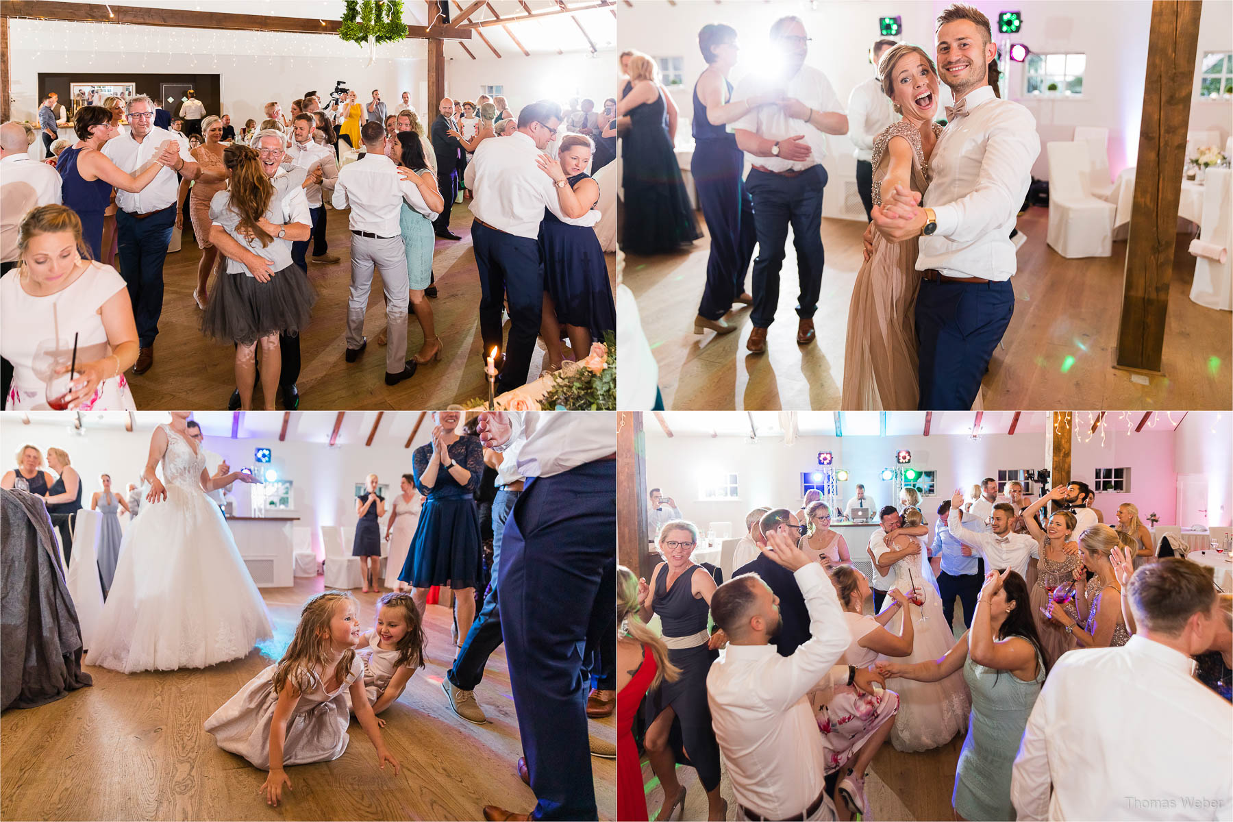 Tanz und Party auf der Hochzeitsfeier, Kirchliche Hochzeit in Rastede und Hochzeitsfeier in der Scheune St. Georg Rastede, Hochzeitsfotograf Thomas Weber aus Oldenburg