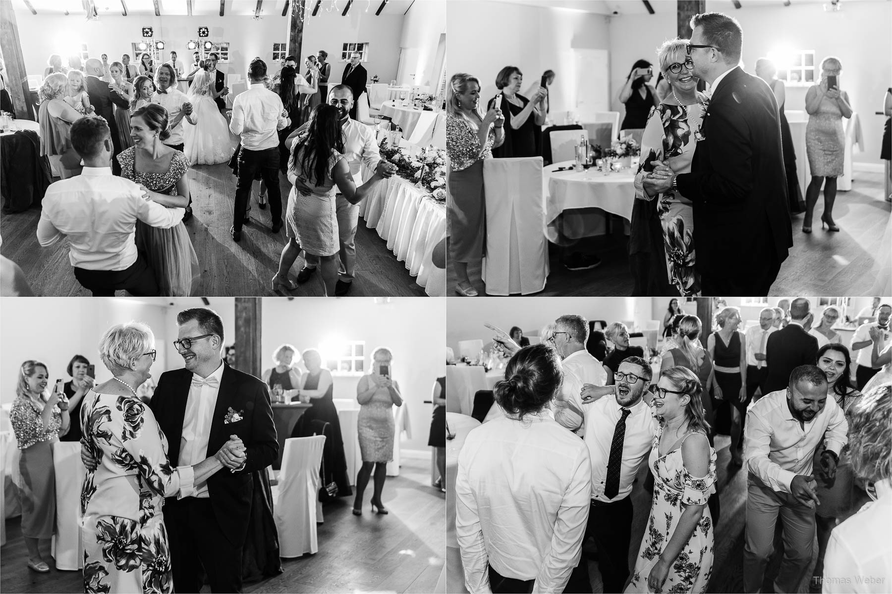 Tanz und Party auf der Hochzeitsfeier, Kirchliche Hochzeit in Rastede und Hochzeitsfeier in der Scheune St. Georg Rastede, Hochzeitsfotograf Thomas Weber aus Oldenburg