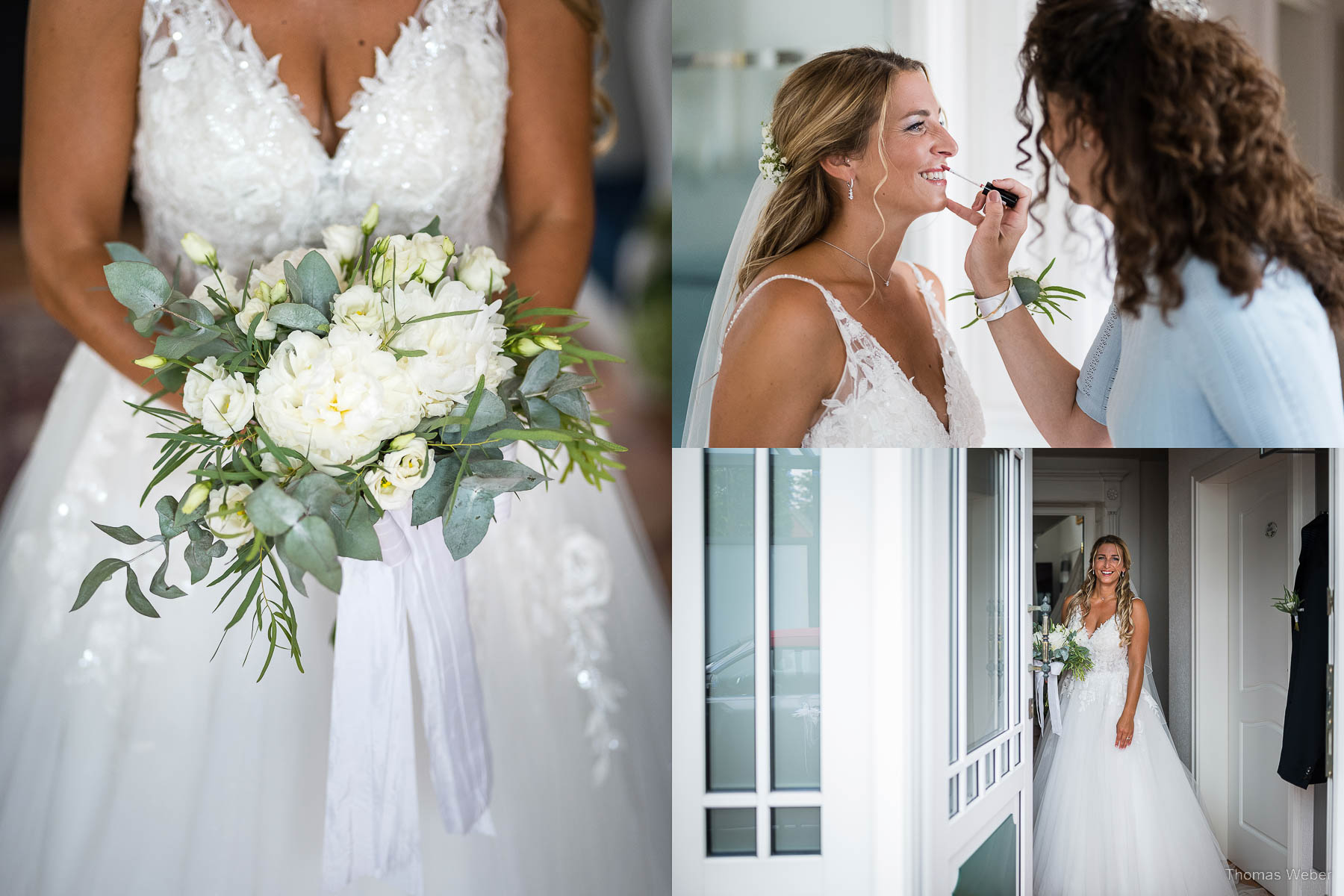 Braut und Brautkleid vor der Hochzeit in Hooksiel, Hochzeitsfotograf Thomas Weber aus Oldenburg