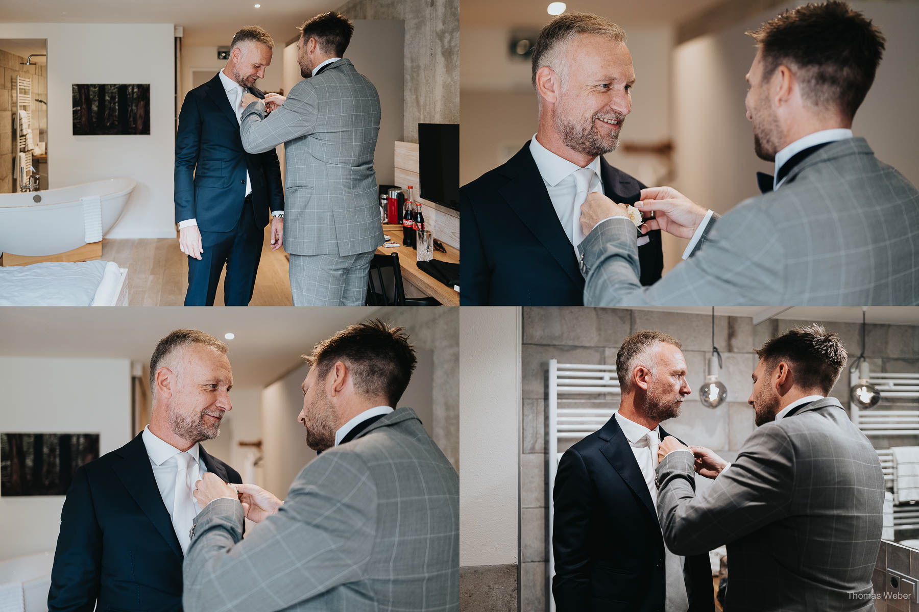 Ankleide des Bräutigams im Hofhotel auf dem Nordenholzer Hof, Hochzeitsfotograf Thomas Weber