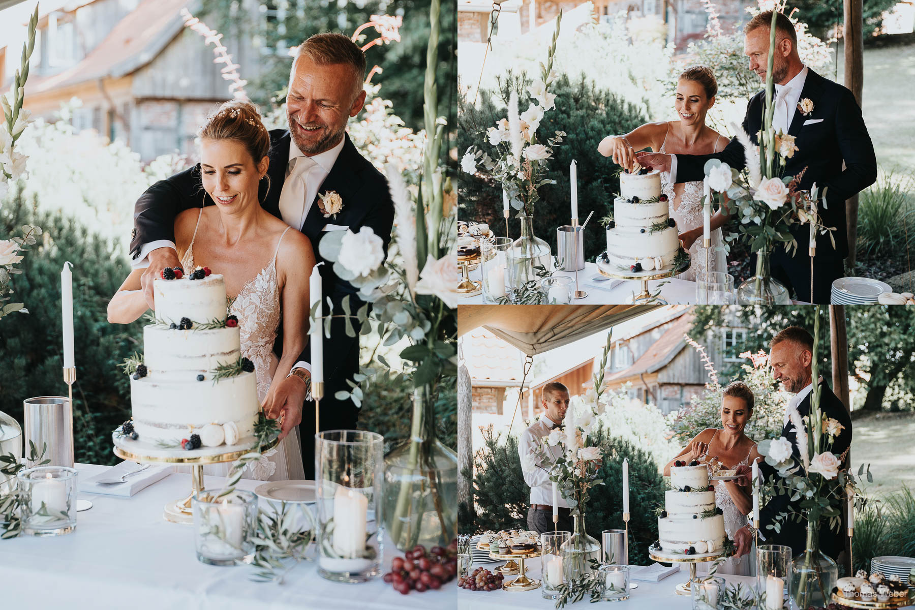 Empfang der Hochzeitsgäste und Hochzeitstorte am Nordenholzer Hof, Hochzeitsfotograf Thomas Weber