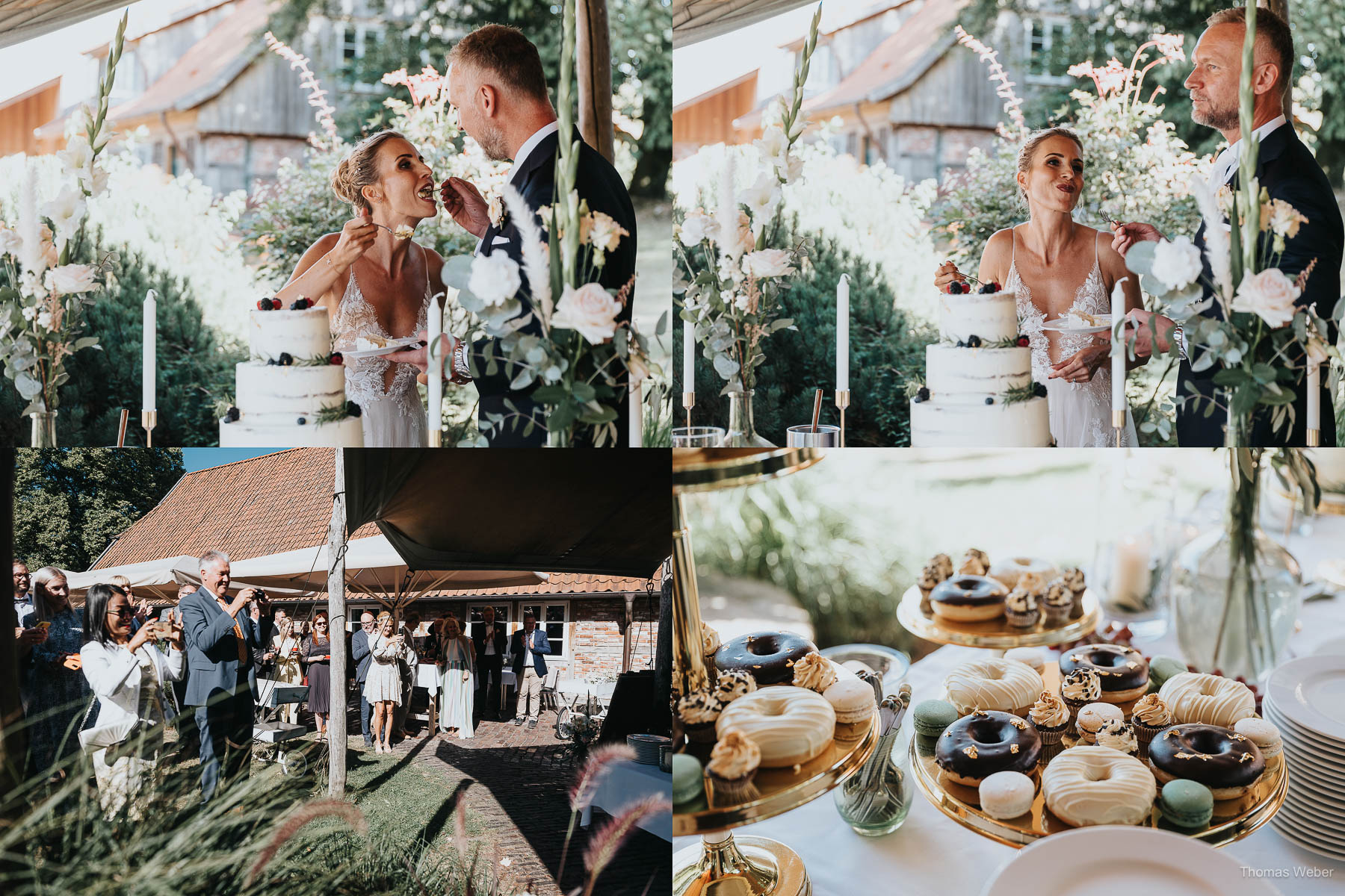 Empfang der Hochzeitsgäste und Hochzeitstorte am Nordenholzer Hof, Hochzeitsfotograf Thomas Weber