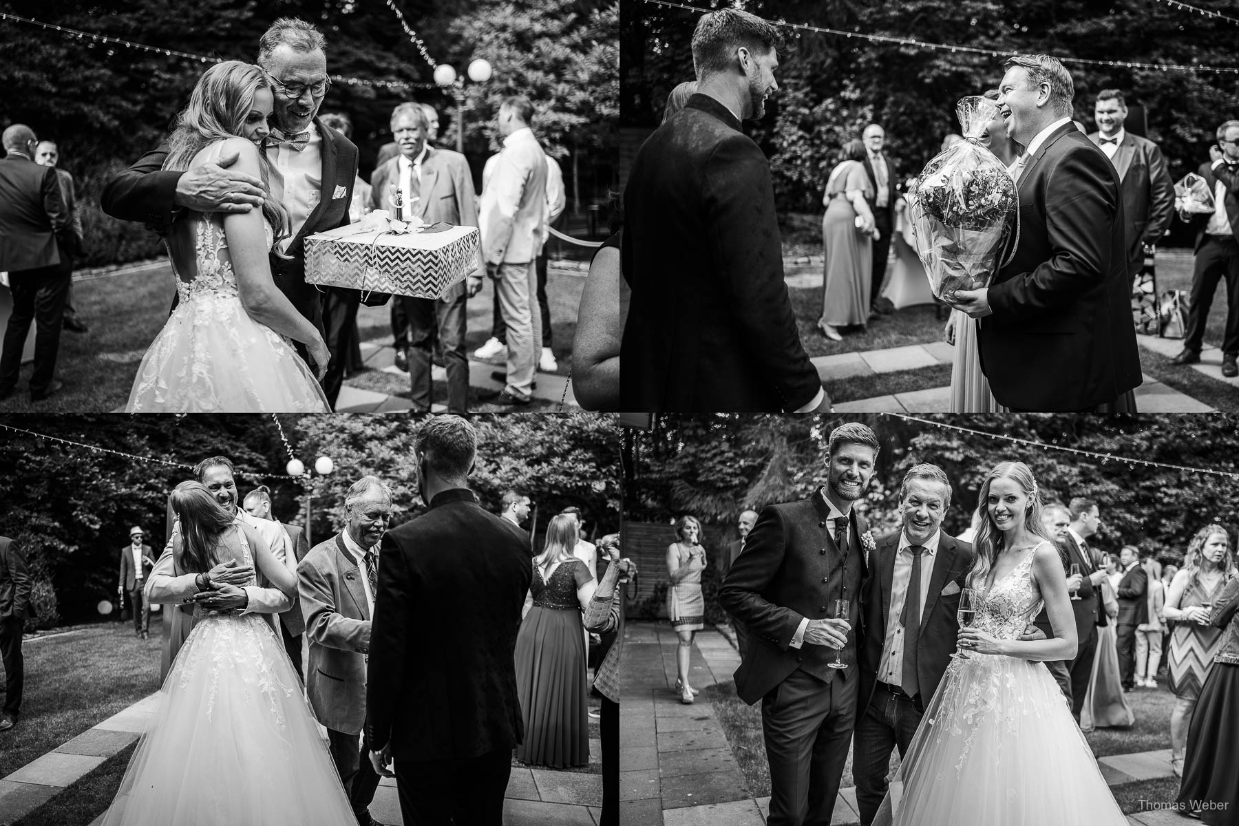 Hochzeitsempfang und Gratulation im Garten des Landhaus Etzhorn Oldenburg, Hochzeitsfotograf Thomas Weber aus Oldenburg